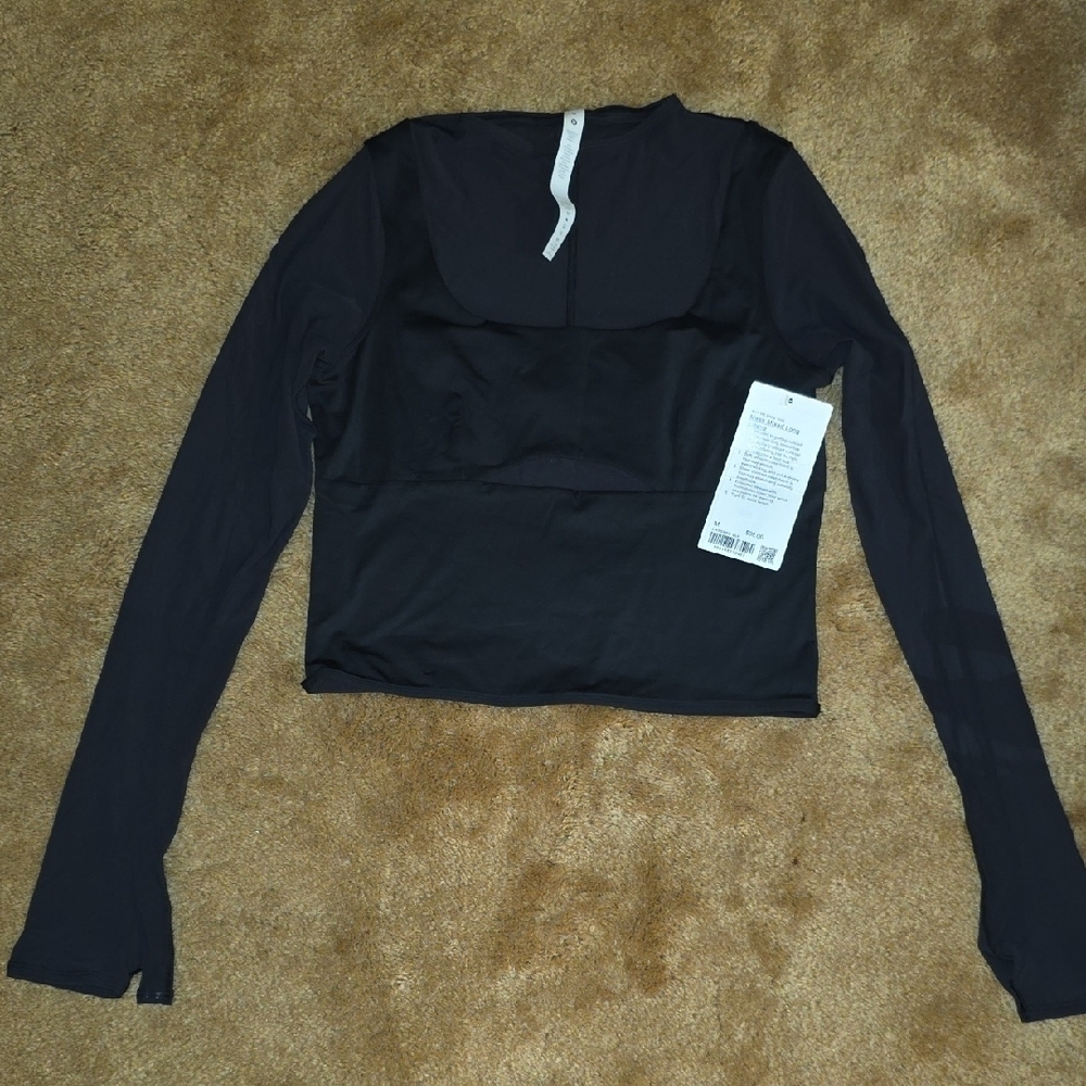 Lululemon Athletica Black Fitted Crop Mesh Long Sleeve Shirt